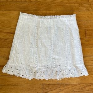 White Eyelet Ruffle High Waist Mini Skirt